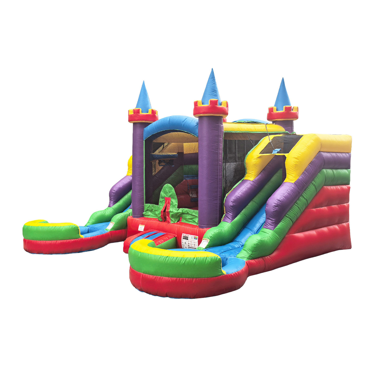 POP JUMP Rainbow Castle Bounce House with Dual Slide Combo
